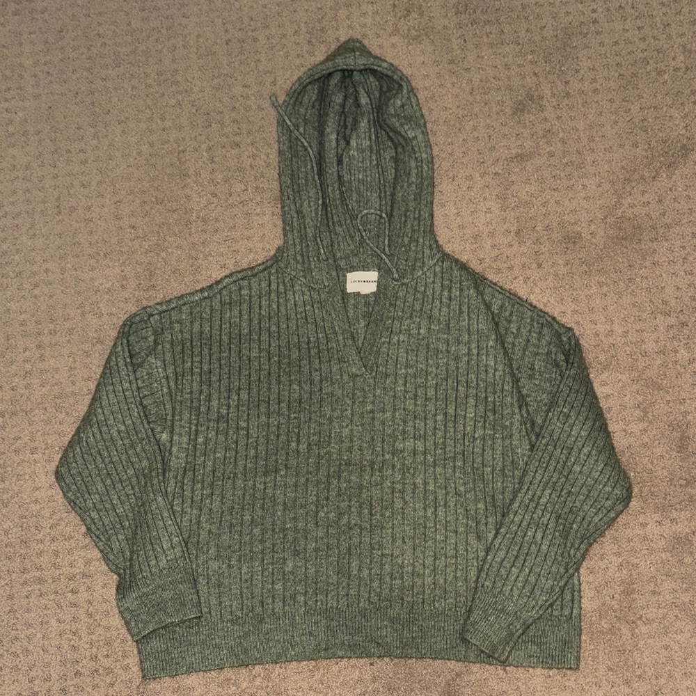 Green Ribbed Knit Hoodie